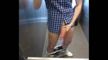 jacking off in office elevator